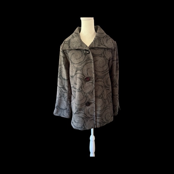 JM Collection Charcoal Swirl Pea Coat - Picture 1 of 8